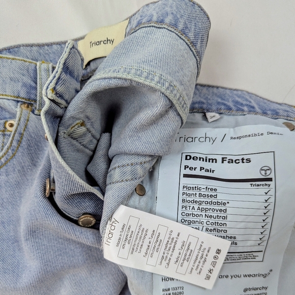 Triarchy Denim Shorts High Rise Cut Off Raw Hem Button Fly 5-Pocket Blue 26 NWT - Picture 12 of 13